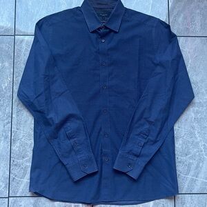 Ted Baker London Mens Navy 100%Cotton Geometric Long Sleeve ButtonUp Shirt Sz 4